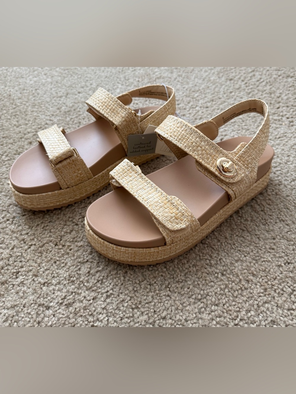 a new day Natural Woven Platform Sandals in Beige
